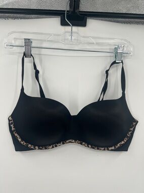 36C Victoria's Secret Black Balconet Bra with Leopard Trim bra
